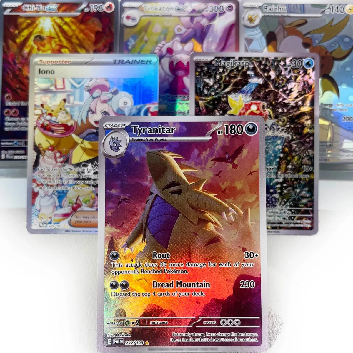 Paldea Evolved PKM Cards PTCG4-C GX Rainbow Magikarp Raichu Tyranitar Iono Rare Collection Battle Toys Gifts for Hobbies — image 3