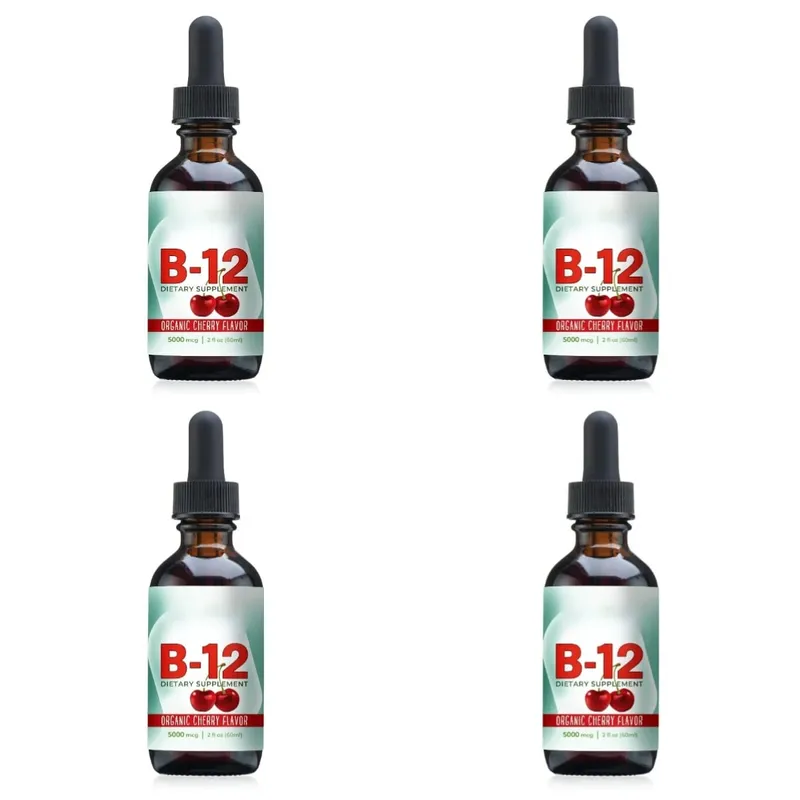 Cecair Vitamin B12 Methylcobalamin Menjatuhkan 5000 Mcg Perisa Ceri 2 Fl Oz 60 Hidangan Suplemen Harian Tanpa Gula Vegan