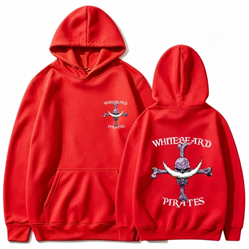One Piece Whitebeard Pirates Hoodie, Print Pullover Sweatshirt, Whitebeard Jolly Roger Anime Graphic Streetwear Hooded Top — image 8