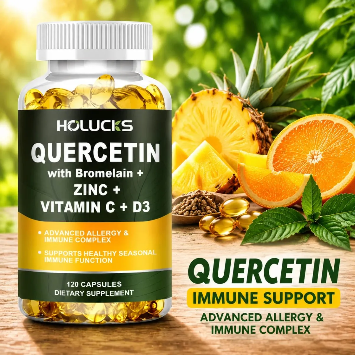 Advanced Quercetin Vitamin C + D3 Supplement with Bromelain for Immunity Skin Health & Strong Bones Overall Vitality Vegan