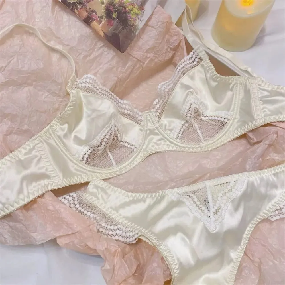 Women French Satin Lace Bra 32-38 Ultra Thin Minimizer Underwire Bra Side Support Anti Sag Lingerie Gather Chest Daily Underwear — image 5