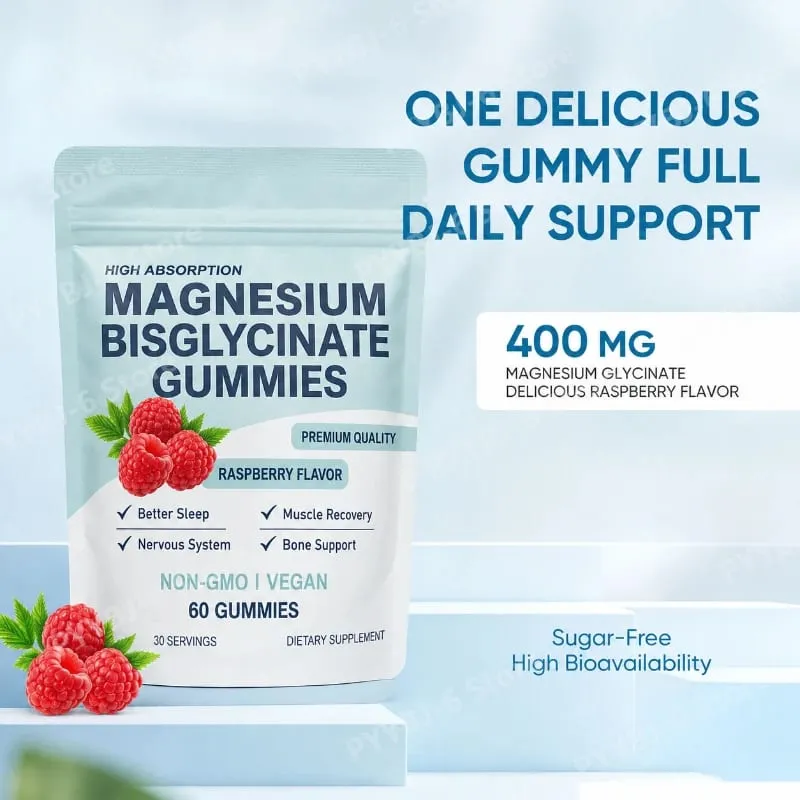 Magnesium Bisglycinate Gummies Chelated Magnesium Daily Mineral Support Vegan Raspberry Flavor Non-GMO Gluten Free 60 Count