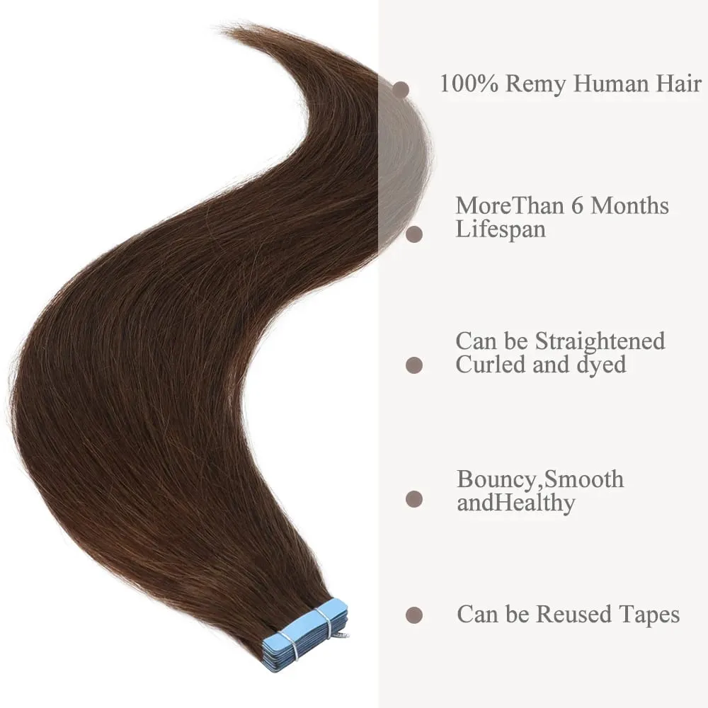 Tape in Extensions Human Hair Natural Seamless Tape in Hair Extensions Skin Weft PU Tape On Hair 20 PCS 12"-20" 50G/Pack