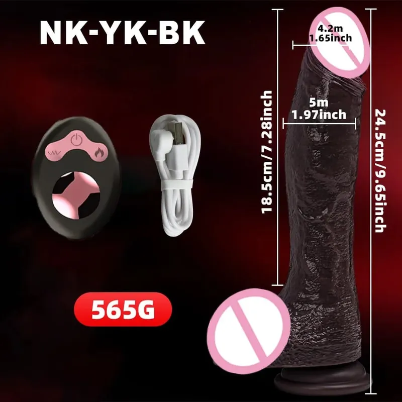 Thrusting Dildo Black Dick Elescopic Vibrating Dildo Vibrator Heating Sex Toy G-Spot Anal Stimulation Vibrating For Women