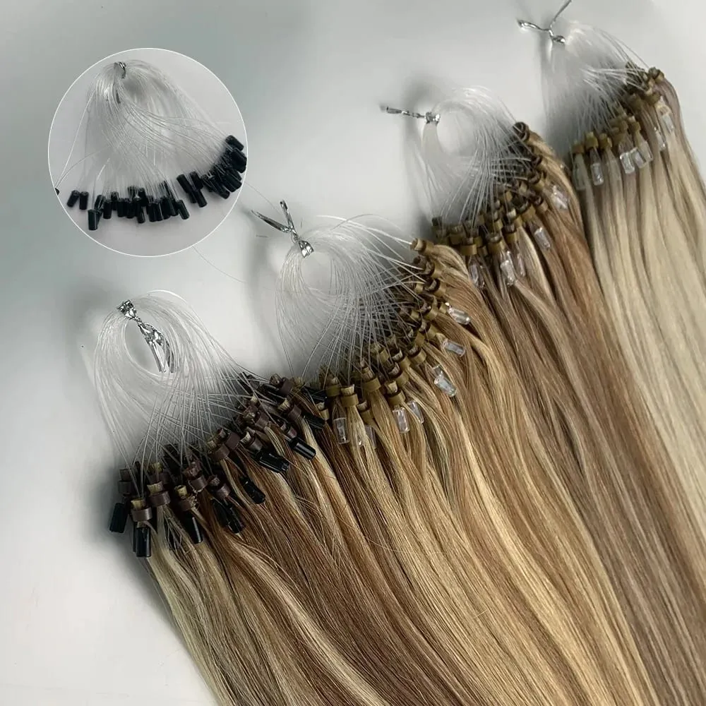 Remy Human Hair Extensions 14-24 Inch Micro Loop Ring Attachment Micro Bead Natural Looking DIY Hair Extension