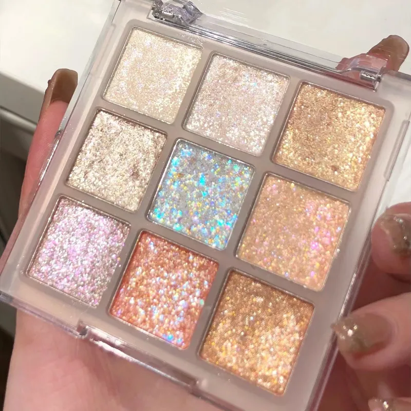 9-Color Glitter Eyeshadow Palette Earth Color Pearlescent Eye Shadow Shimmer Highlights Sparkling Sequin Champagne Eyes Makeup — image 5