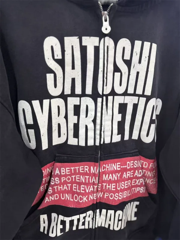 New SN Letter Printed Washed Retro Splashed Ink Zipper Hoodie Street Casual Cotton Loose Versatile Sports Oversize Trendy Top