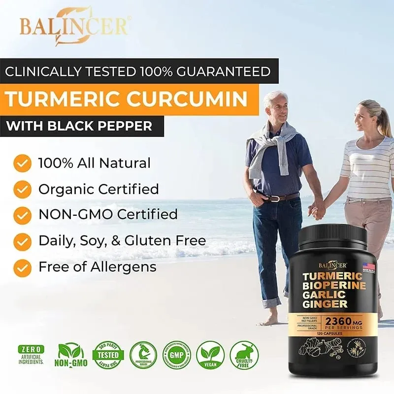 Cúrcuma - com bioperina alho gengibre - 95% curcuminóides Bom para alívio da dor Articulações imunológicas e antioxidante para saúde geral