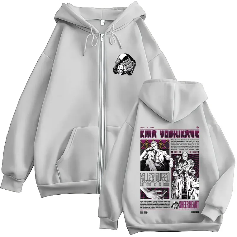 Anime Jojo Bizarre Adventure Kira Yoshikage Killer Queen Zipper Hoodies Men Women Fashion Zip Up Hooded Sweatshirts Jackets Coat — image 7