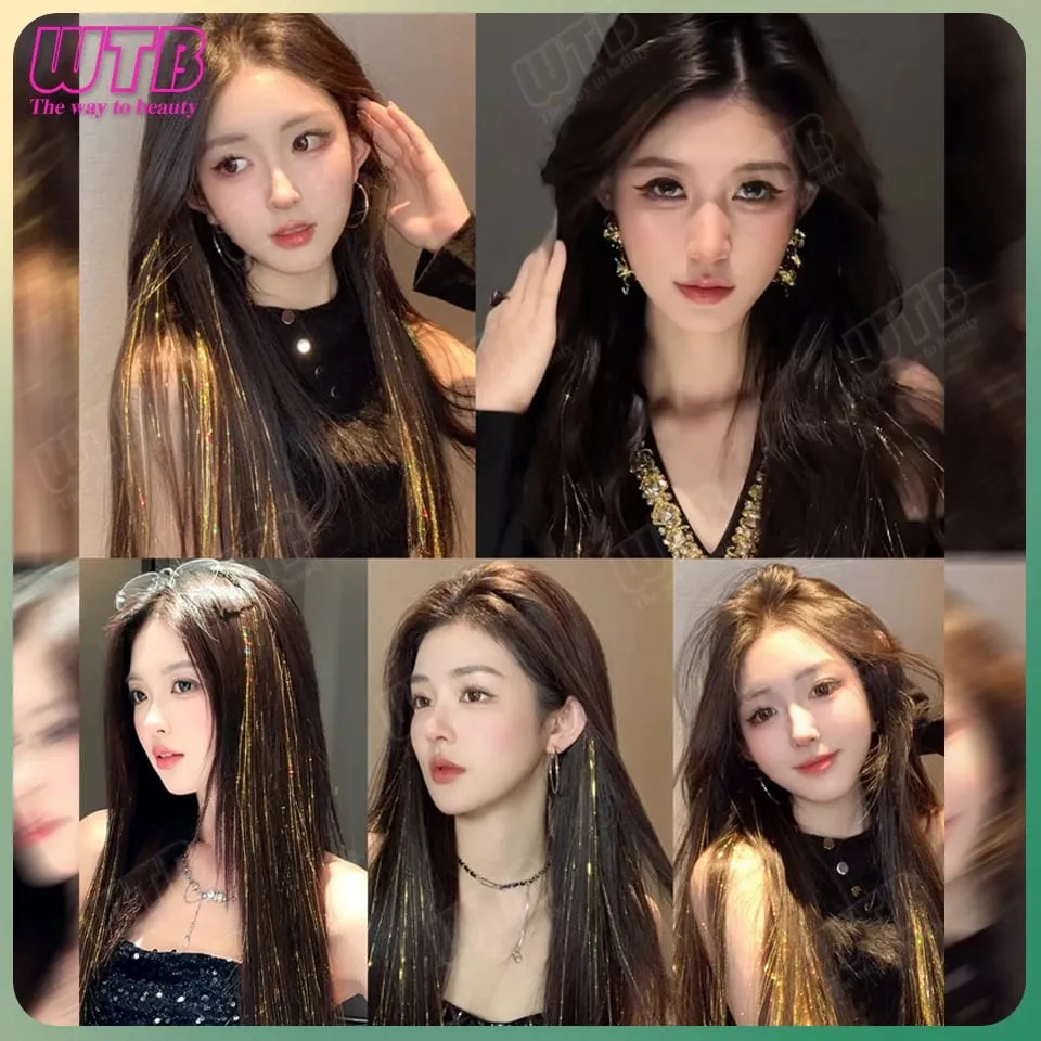 Synthetic Gold Laser Highlighted Hair Extension Wig BB Clip Style Straight Hair Extension Wig Suitable for Women's Daily Wear — image 6