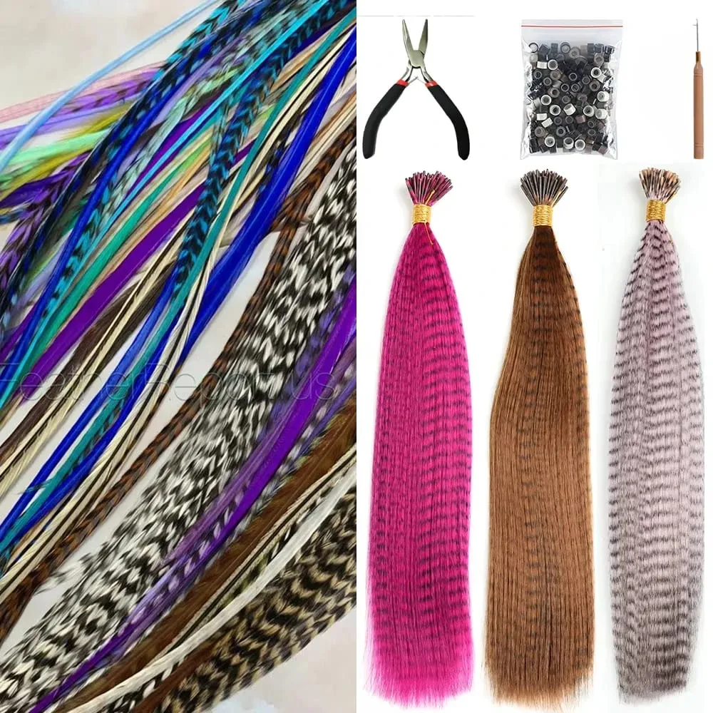 Lansa Feather Hair Extension 10Pieces Fake Hair I Tip Rainbow Synthetic Hair 16inch Hairpiece Feather for Hair Extension — image 2