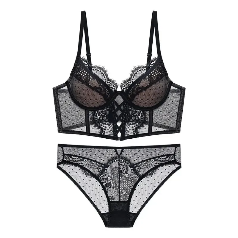 Push Up krajkový set spodního prádla pro ženy Průsvitná košilka s měkkou kosticí podprsenka Fishbone Teddy Sexy svatební líbánky S-XL — image 9