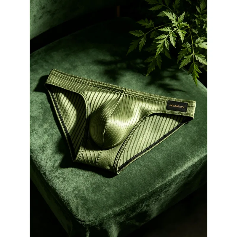 Mens Briefs Vertical Stripe Shiny Fabric U Convex Pouch Low Waist Elastic Waistband Breathable Male Underwear DP922 — image 7