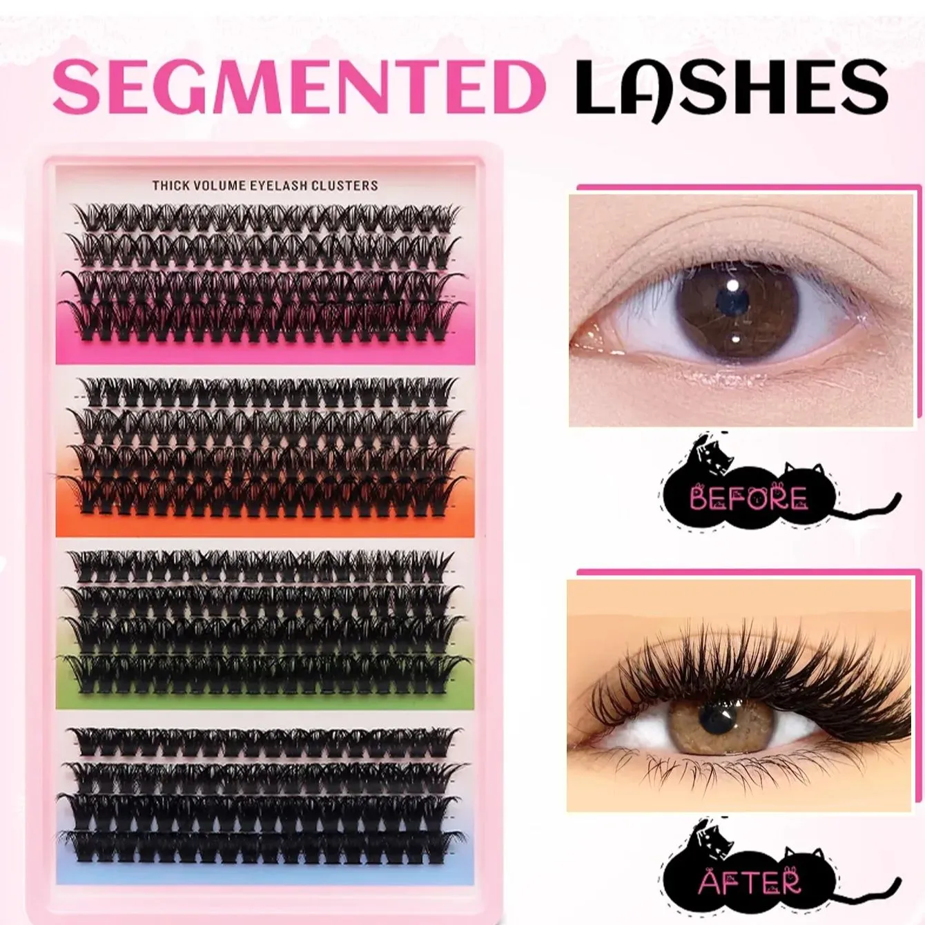 Cat Eye 16 rækker Cluster Lashes 406080100P Blandede DIY Individuelle øjenvipper Tykke Bakke DIY Eyelash Extension Wispy Volume Eyelashes
