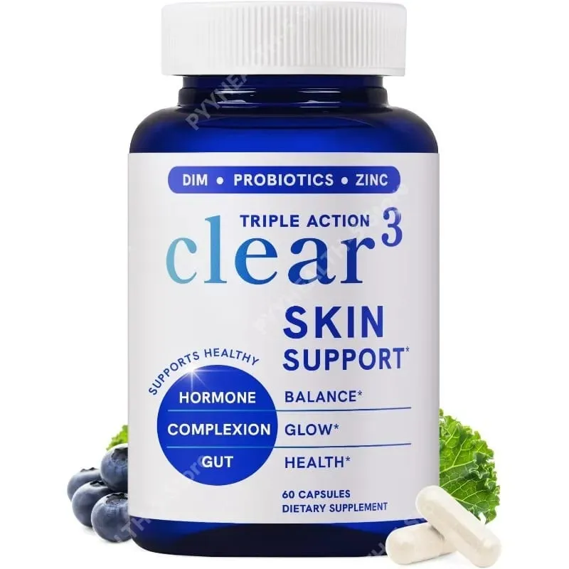 Clear³ Integratore di supporto per la pelle con probiotici DIM e zinco – Supporto nutrizionale per la salute della pelle e dell'intestino 60 capsule