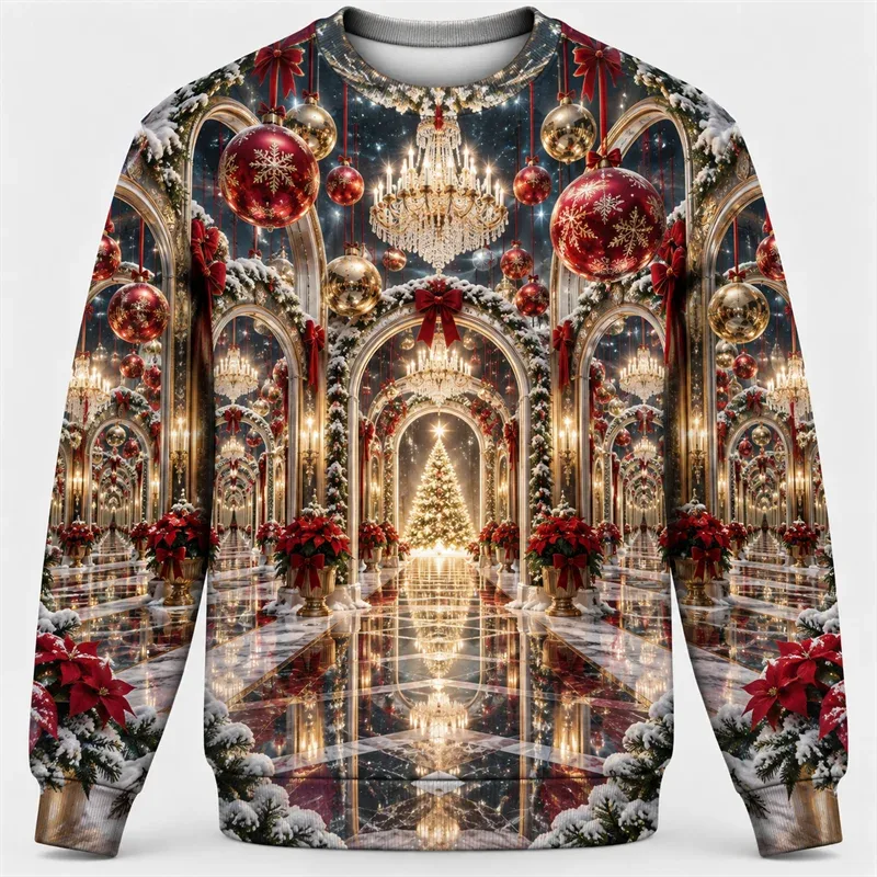 Christmas Fantasy Sweatshirt Train Castle Carousel Angel Polar Bear Crewneck Xmas Pullover Holiday Party Streetwear Gift Top — image 7