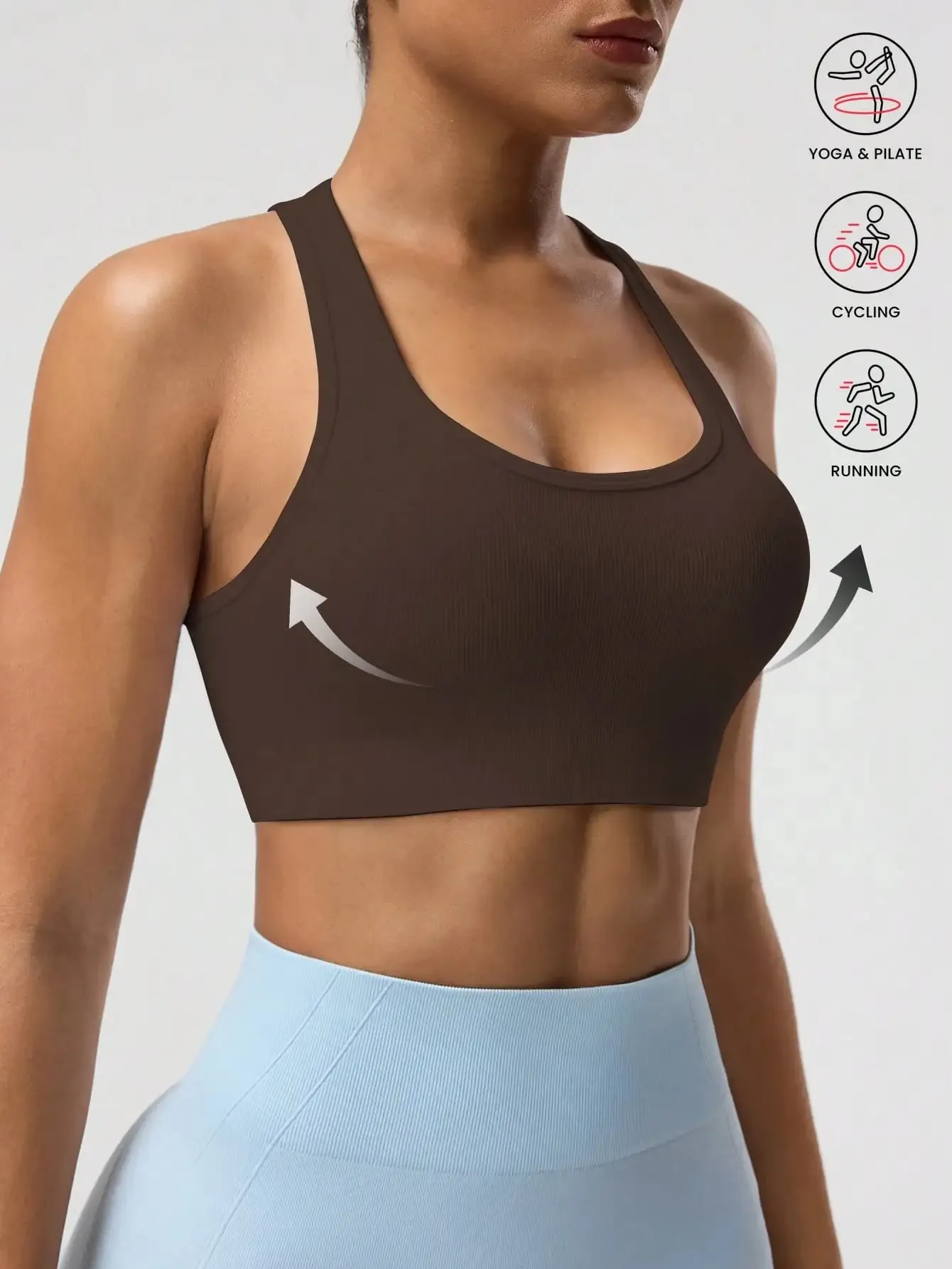 Seamless One-Piece Sports Bra with Wire-Free Support Bust Enhancement and Backless Design for Yoga and Outer Wear