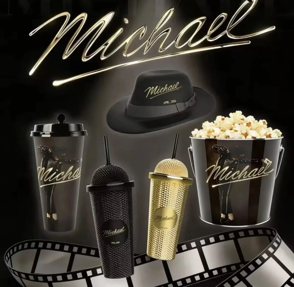 In Stock Official Michael Jackson Superstar Road Movie Merchandise Microphone Cup Water Bottle Hat Shaped Popcorn Bucket — image 1