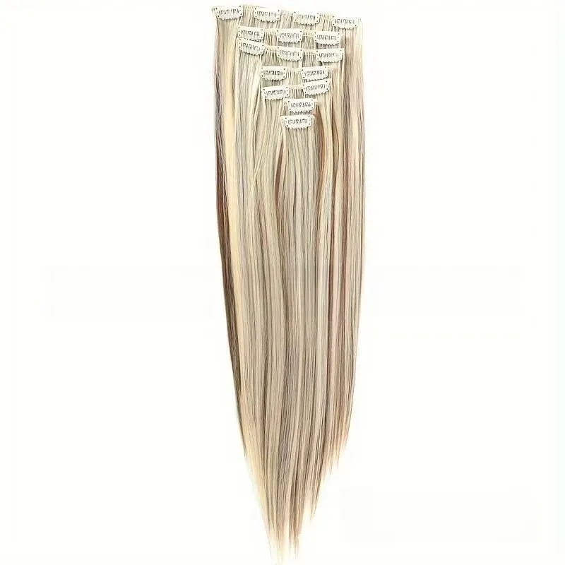 7 Clips In Hair Extensions Long Straight Hairstyle Pink 60CM Natural Synthetic Hair Daily Use Hairpiece For Women