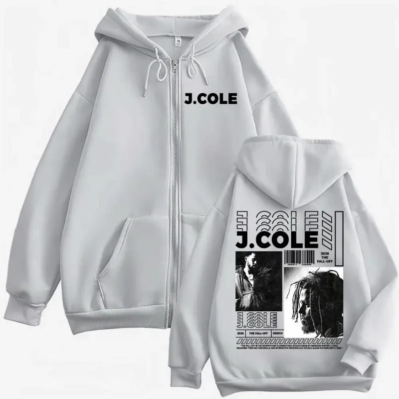 2026 J Cole The Fall Off New Album Zipper Hooded Men's Women Casual Fleece Jacket Sweatshirts Fashion Trend Zip Up Hoodies Coats