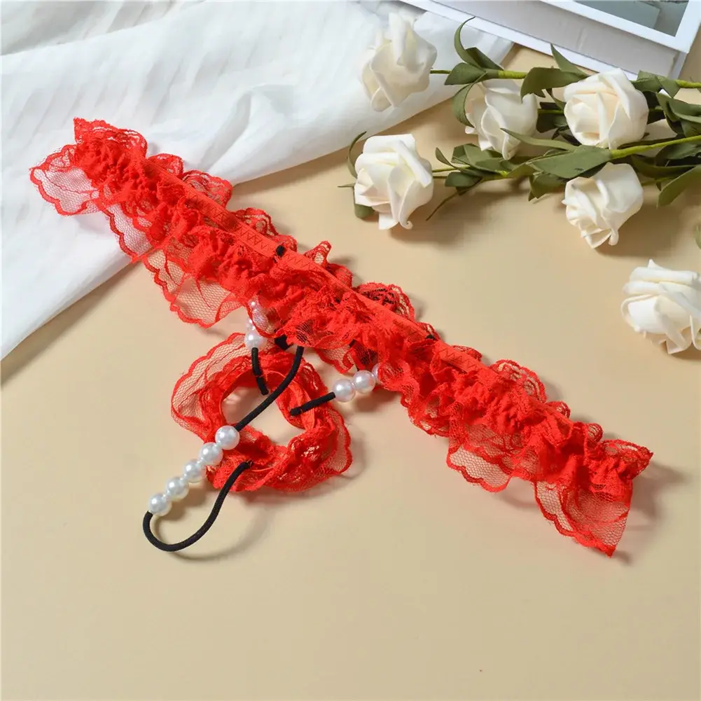 Men Lace T-Back Underwear Bow Elastic Waist G-String Pearl Lingeries For Man Sissy Panties Sexy Accessories Thongs Men's Panties
