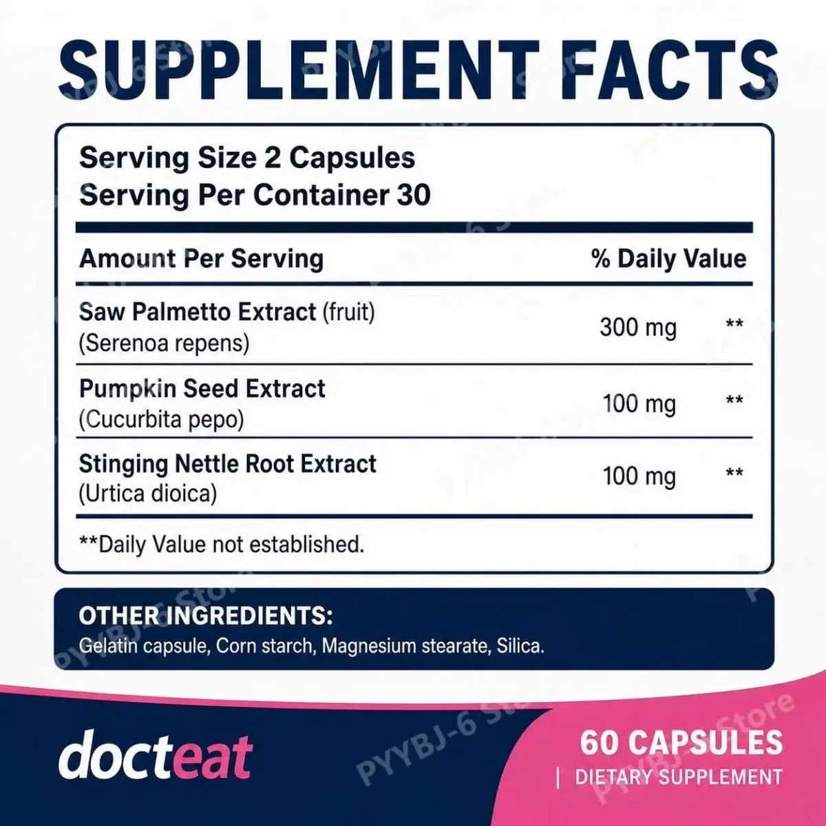 Docteat Prostate Health Capsules with Saw Palmetto Extract Pumpkin Seed Extract Stinging Nettle Root Extract 60 Capsules — image 2