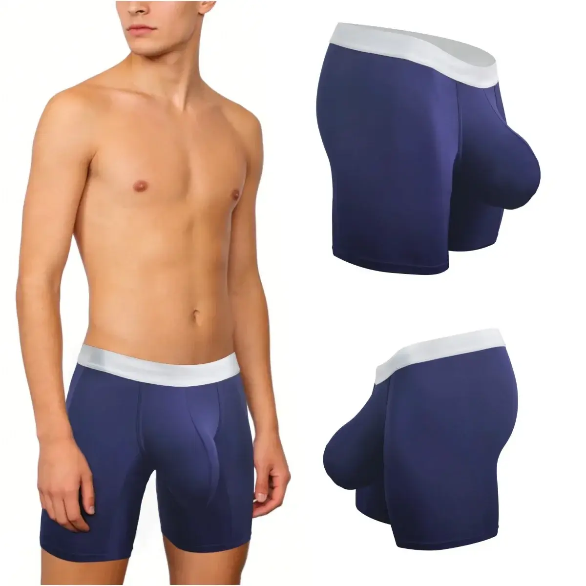 Men Ice Silk Boxer Briefs Deep U Convex Pouch Breathable Cool Quick Dry Sports Running Underwear Anti Chafe Seamless Underpants
