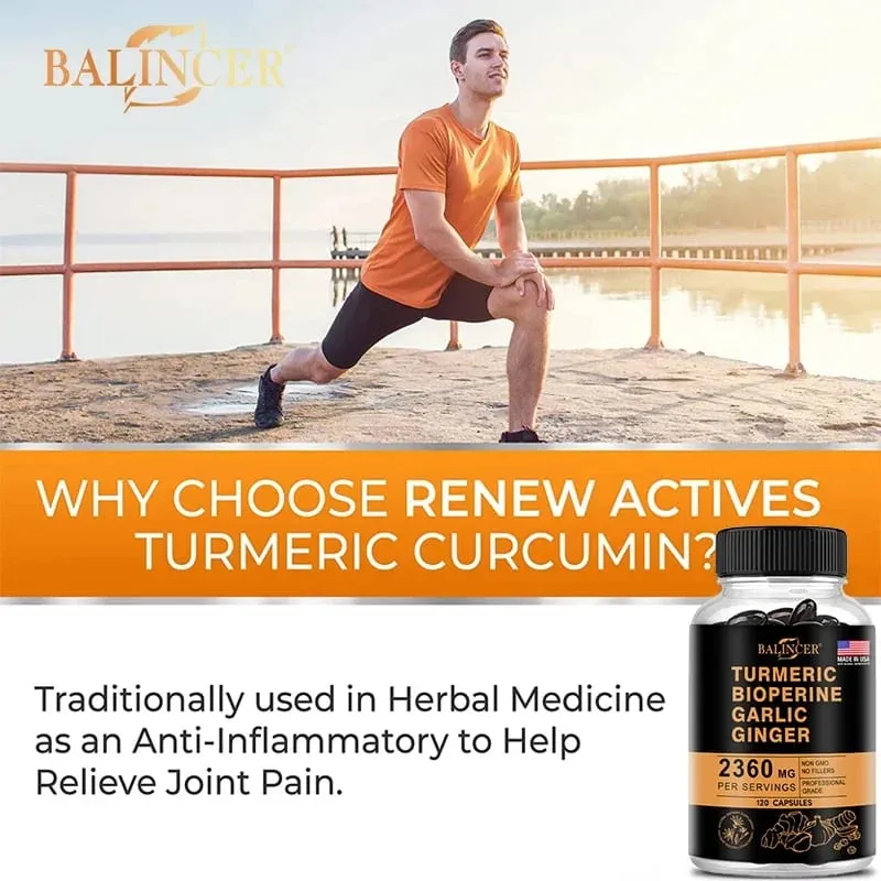 4-in-1 Turmeric Ginger Supplement with Pepperin 2360 Mg with Garlic Curcumin Black Pepper for Joint Digestive & Immune Support