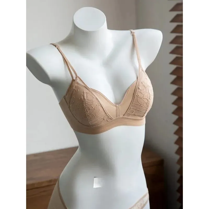 French Lace Bra Women Wireless Unlined Sheer See Through Sexy Demi Cup Lightweight Comfort Summer Lingerie Set Small Bust S-XL