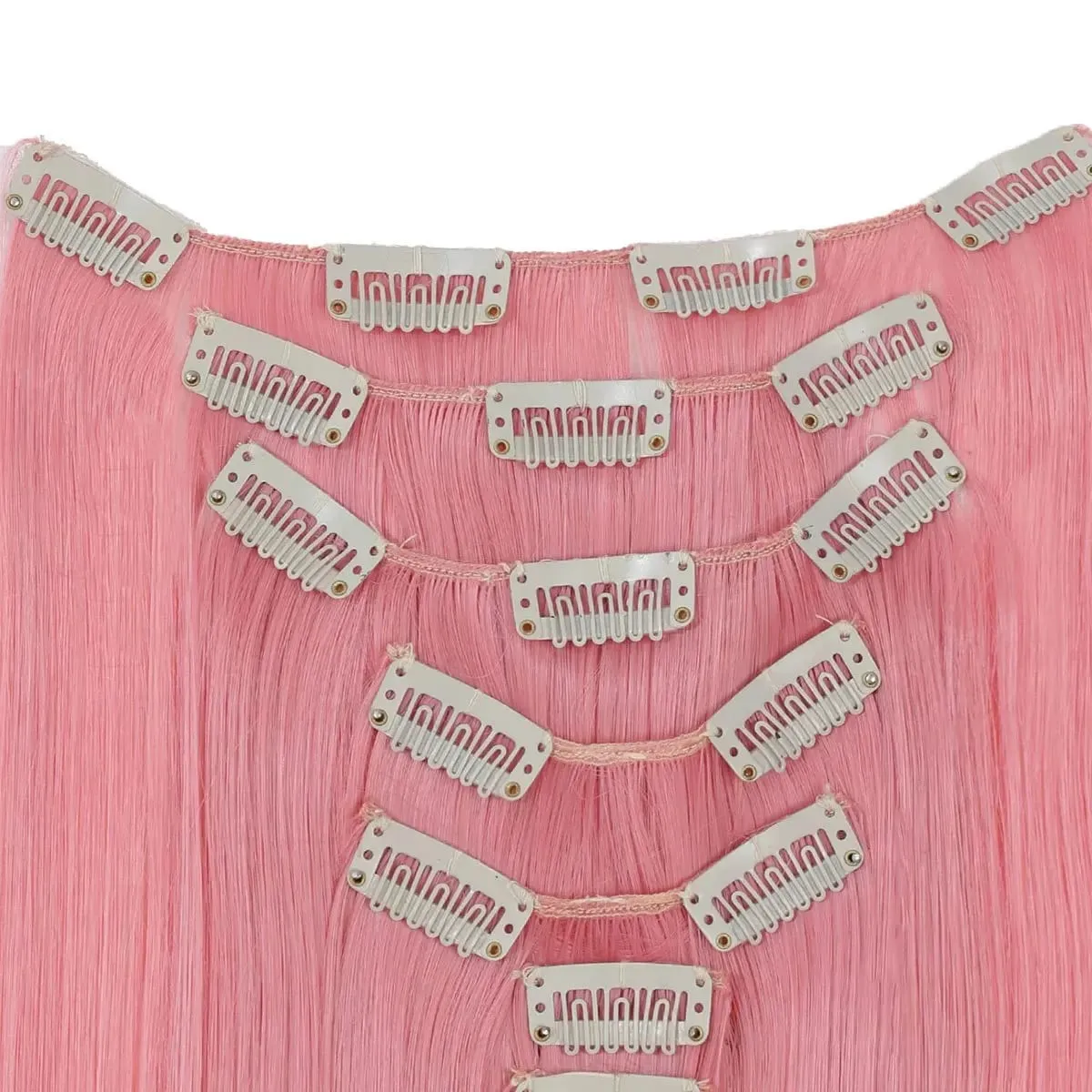 7 Clips In Hair Extensions Long Straight Hairstyle Pink 60CM Natural Synthetic Hair Daily Use Hairpiece For Women