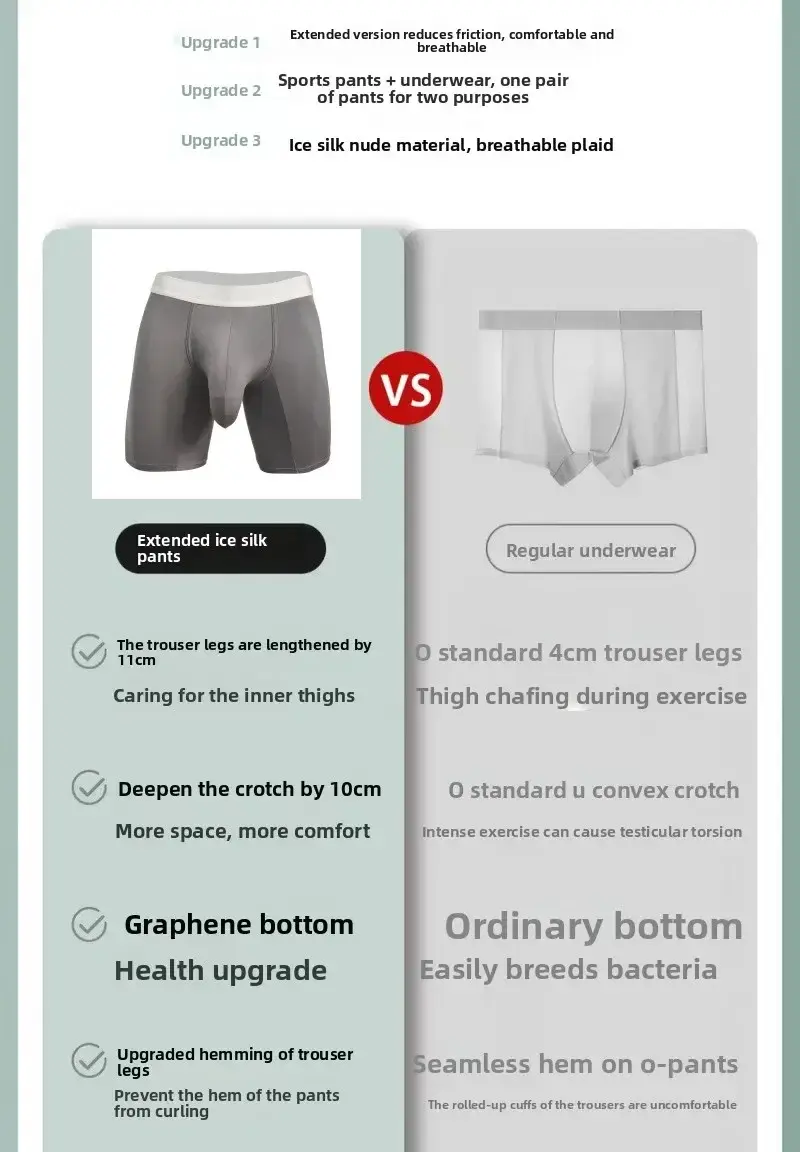 Men Ice Silk Boxer Briefs Deep U Convex Pouch Breathable Cool Quick Dry Sports Running Underwear Anti Chafe Seamless Underpants