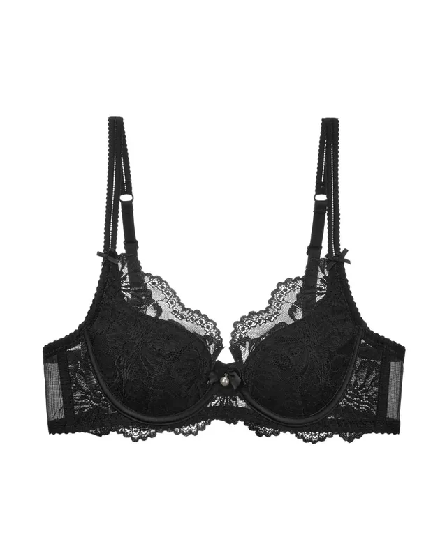 Women Lace Bra Panty Set Summer Thin Push Up Side Support Anti Sag Sexy Pure Desire Lingerie Underwear Suit 32‑38
