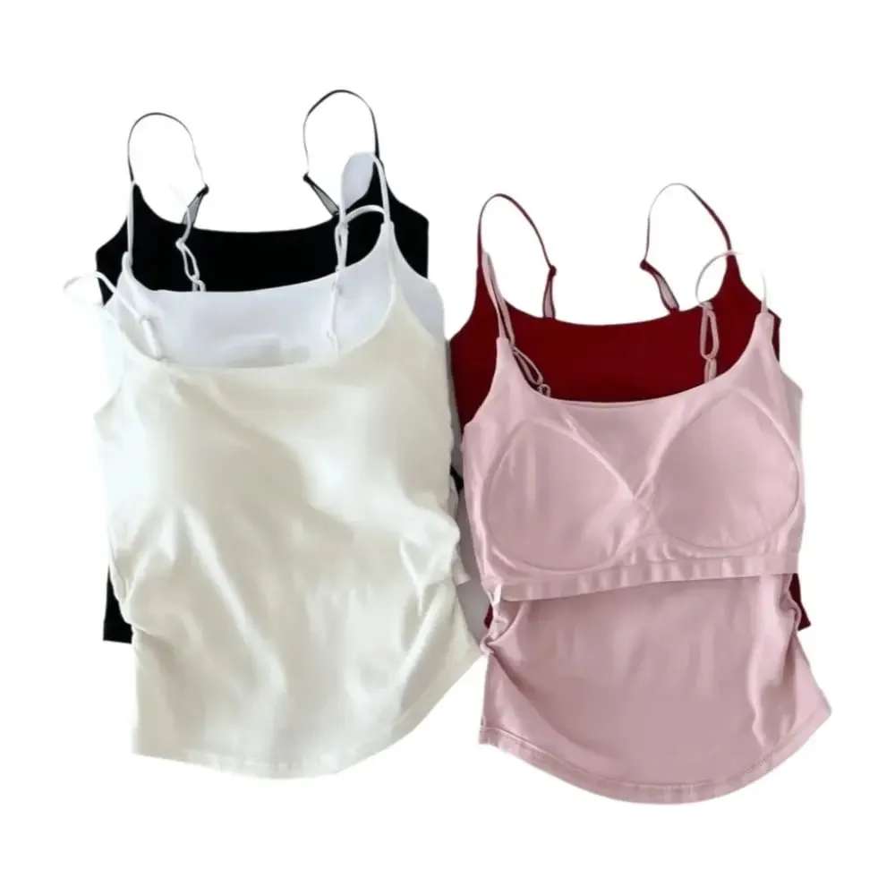 Simple Sleeveless Suspender Vest Slim Underwear Fitted Tops With Padded Cups Camisole Sports Activities