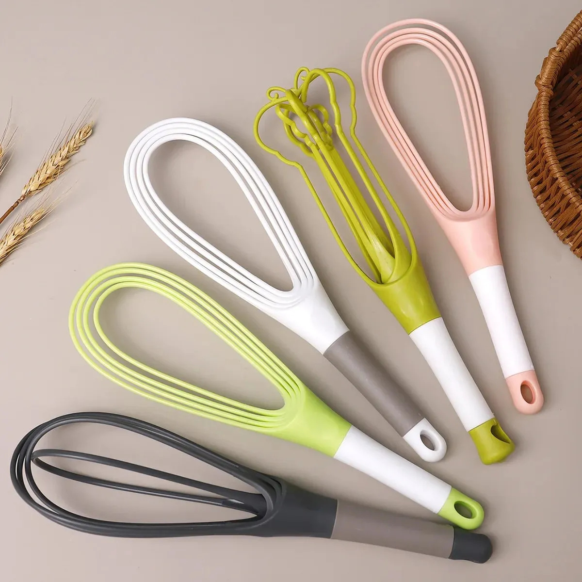 Plastic Dual Use Rotary Egg Beater Foldable Manual Whisk 2 in 1 Multifunctional Kitchen Tool for Beating Eggs and Kneading Dough