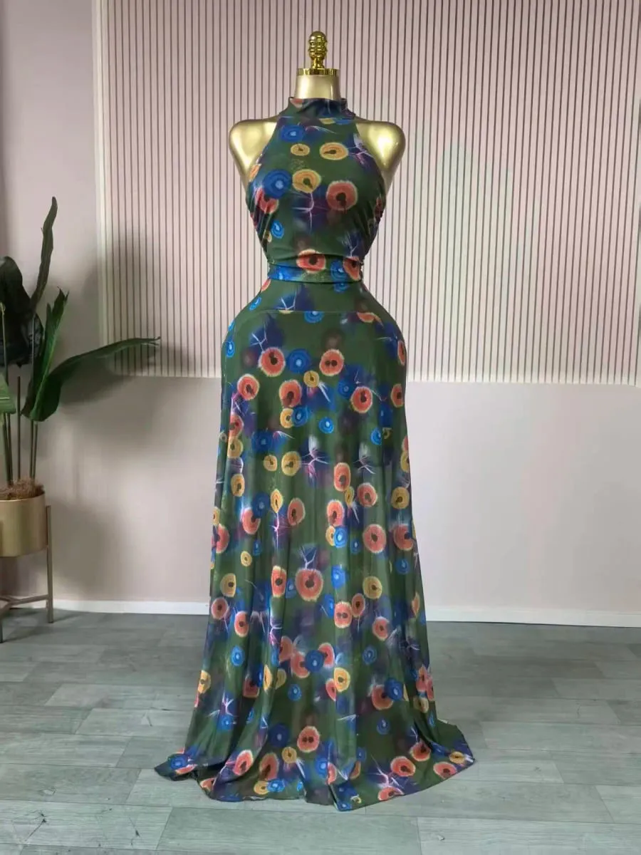 2025 Fall Women O-neck Sleeveless Print Mermaid Maxi Dress Evening Birthday Beach Sexy Night Party Long Dresses