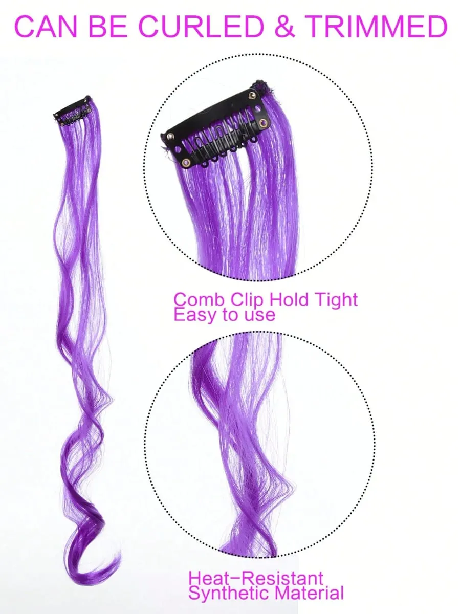 10pcs Colorful Hair Extensions Curly One Clip in Synthetic Long Hairpiece For Girls Women Multi-colors Party Highlights WigPiece — image 4