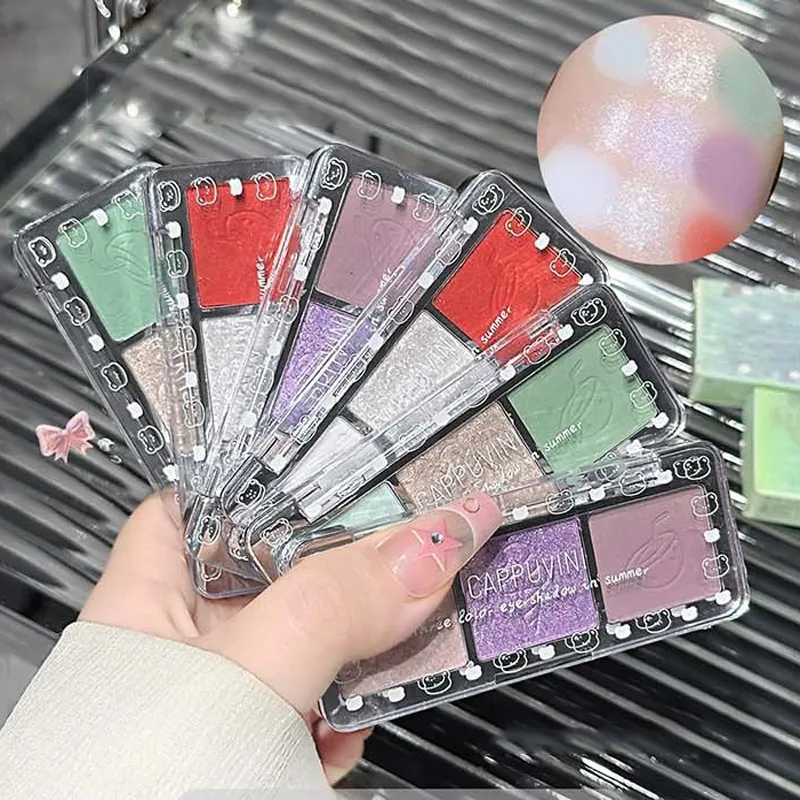 3-Color Glitter Eyeshadow Strip Palette Brightening Waterproof Gradient Mint-green Summer Lying Silkworm Eye Pigment Makeup — image 7