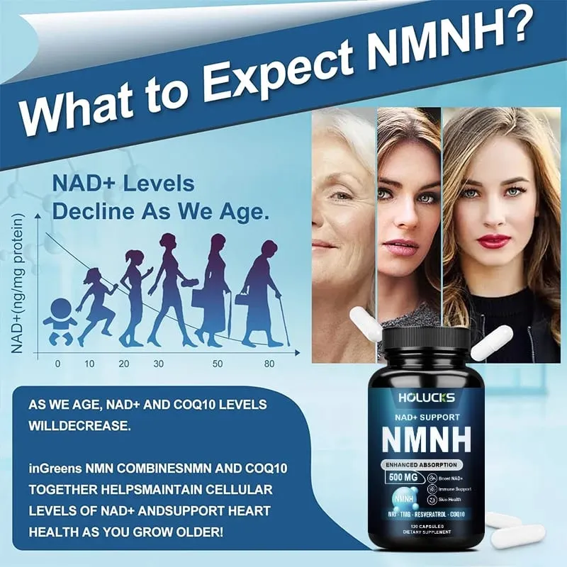 Premium 5-in-1 NMNH Supplement with Nicotinamide Riboside TMG Resveratrol C0Q10 Support Immunity Longevity & Vitality