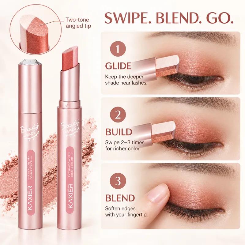 Two Tone Eyeshadow Stick Creamy Shimmer Eye Shadow Blendable Gradient Eye Makeup 6 Shades for Everyday and Party Looks