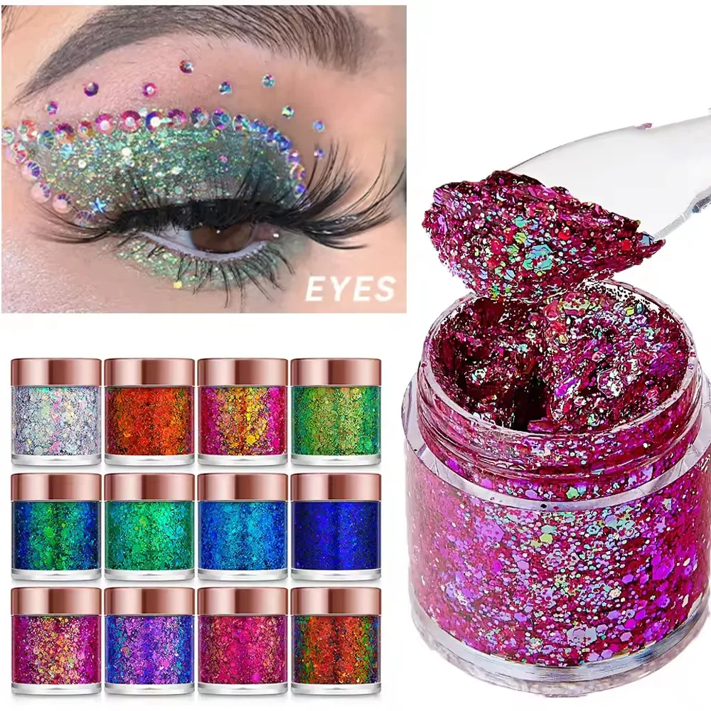 Chameleon Glitter Gel Sequins for Eye & Body Hair Makeup Bright Pearl Sequins Shimmer Face Shiny Decorations DIY Art & Parties