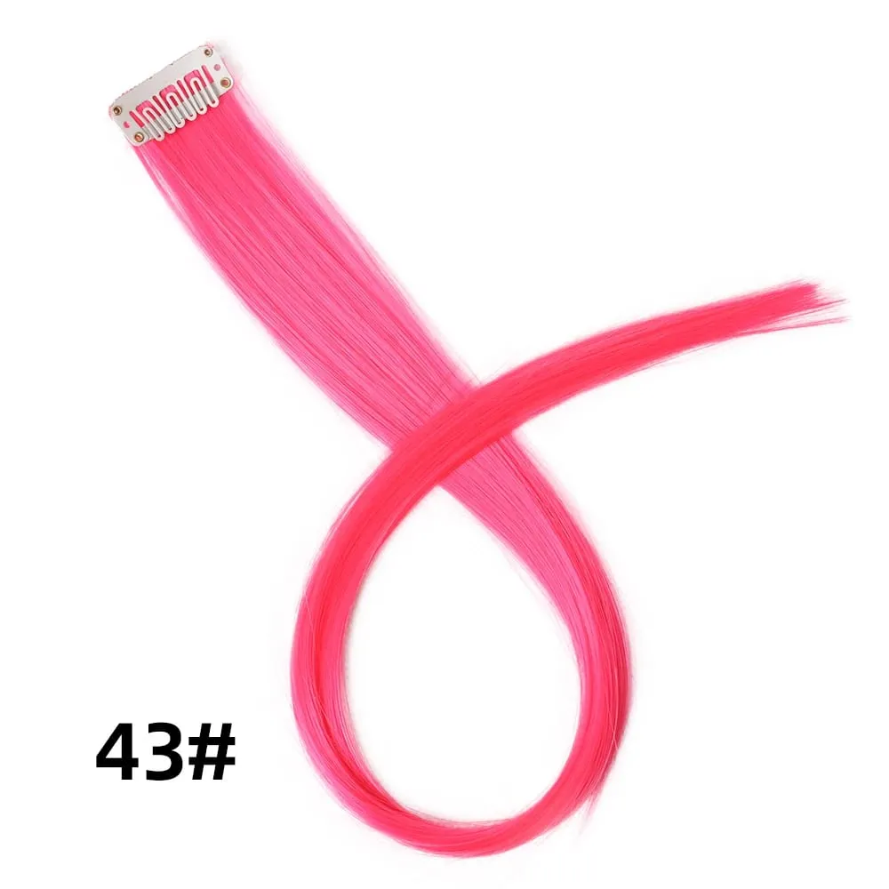 Extensiones de cabello de color liso con Clip para resaltar el cabello de arcoíris, rosa, azul, morado, sintético, con Clips para mujeres y niñas — image 49
