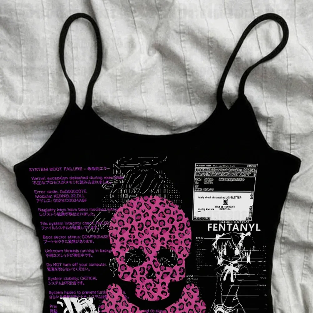 Fashionable women's clothing emotional tank tops and camisoles Y2K style women's tops 90s retro women's short Harikuro tops — image 3