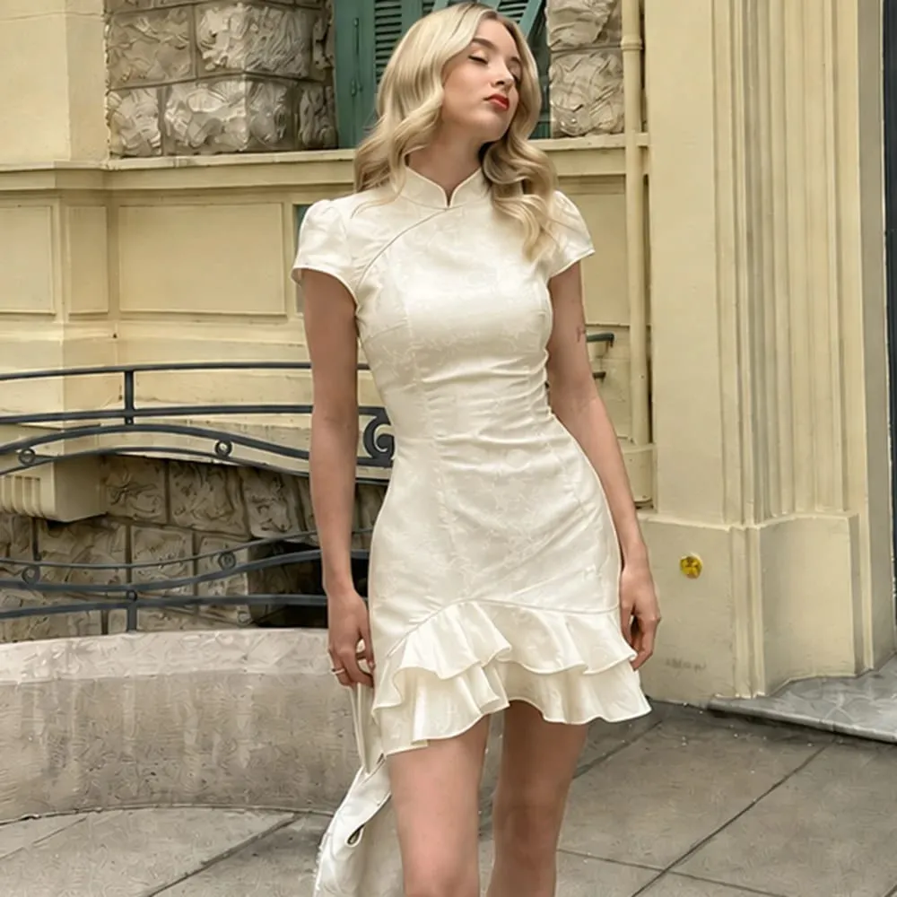 Tuularose Luxury Ruffled Dress Women's Elegant Pleated Patchwork Slim Vintage Dress Summer New Chic Women's Party Evening Dress