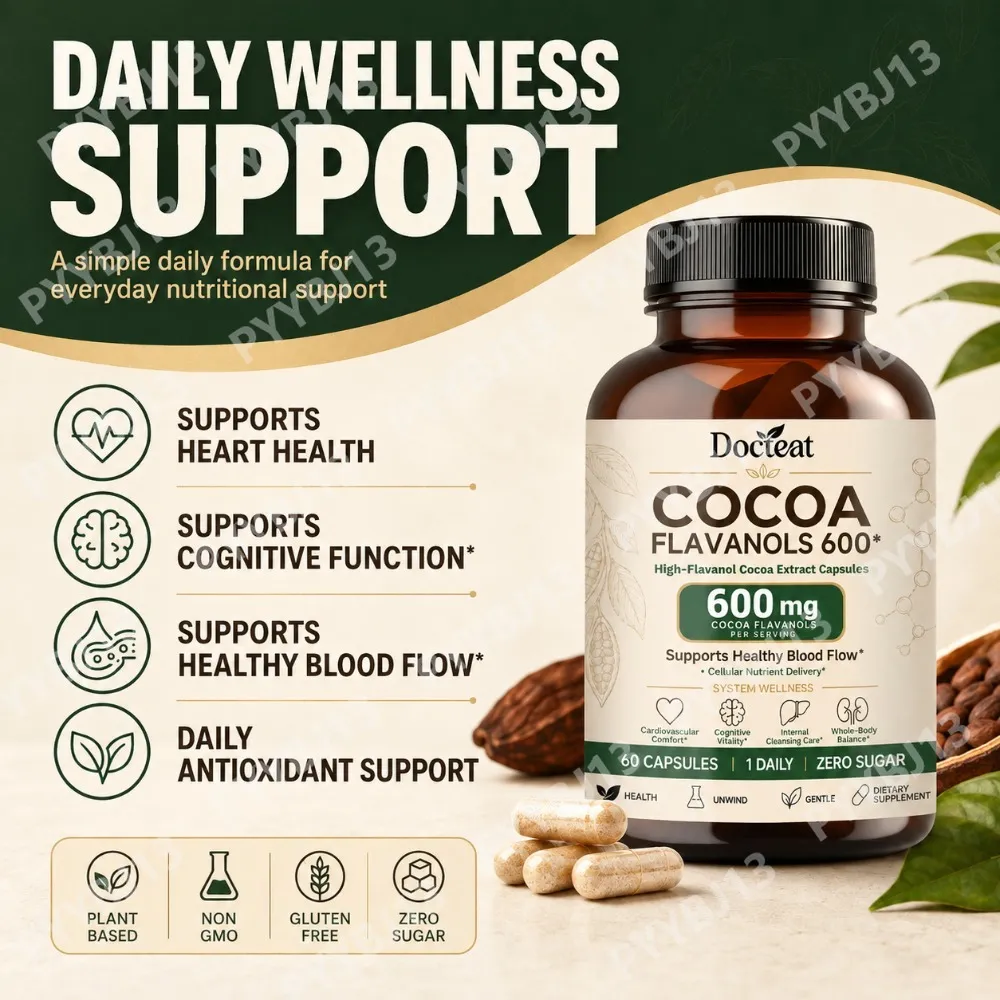 Docteat Cocoa Flavanols Capsules 600mg with Vitamin C L-Theanine & Alpha Lipoic Acid for Daily Wellness Support 60 Capsules — image 2