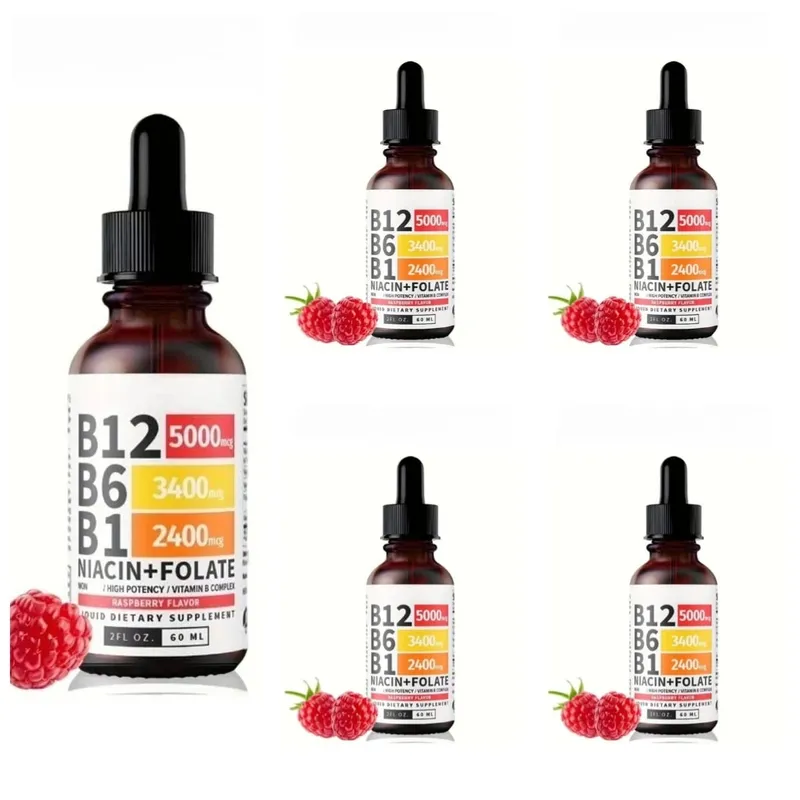 Vitamin B12 Liquid Drops 60ml Raspberry Flavor with Vitamin B6+B1 Etc Multivitamin Support Energy Recovery & Brain Heart Health — image 11