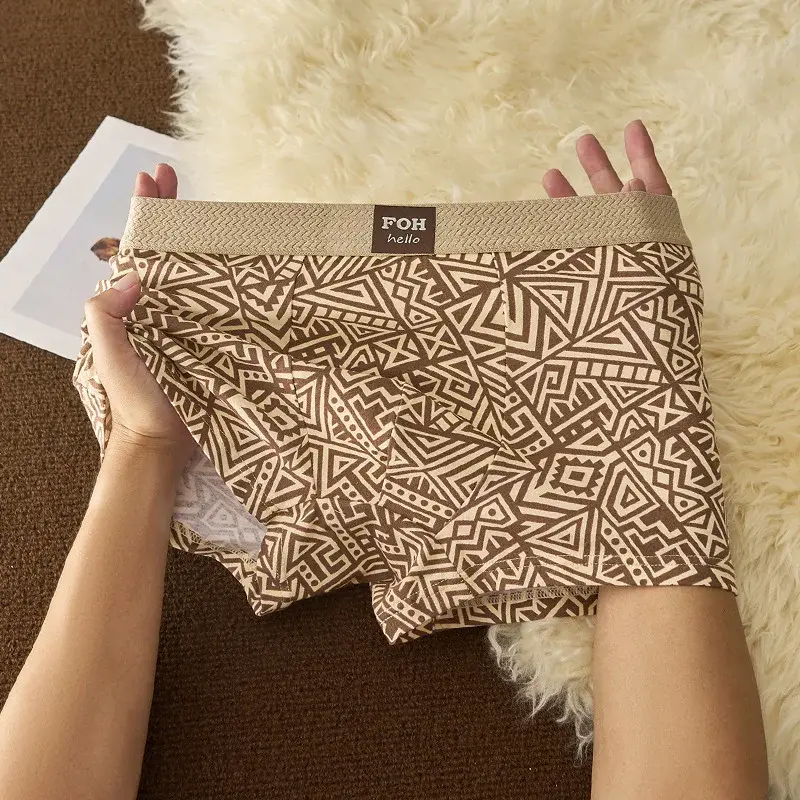 1/3 Pcs Men's Cotton Boxer Shorts Breathable Comfortable Underwear Man Printed Trendy Ethnic Retro Square Underpant Male Panties — image 7