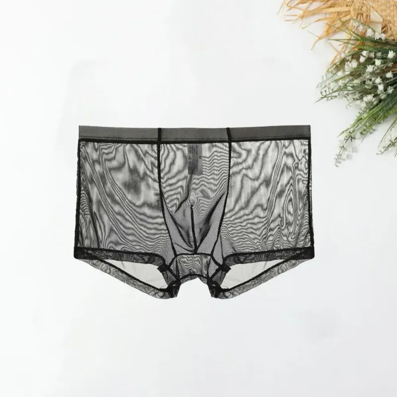 Boxer trasparenti da uomo vedono attraverso le mutande maschili sexy mesh a vita bassa seta ghiacciata sottile raffreddamento mutandine da uomo intimo da uomo — image 17