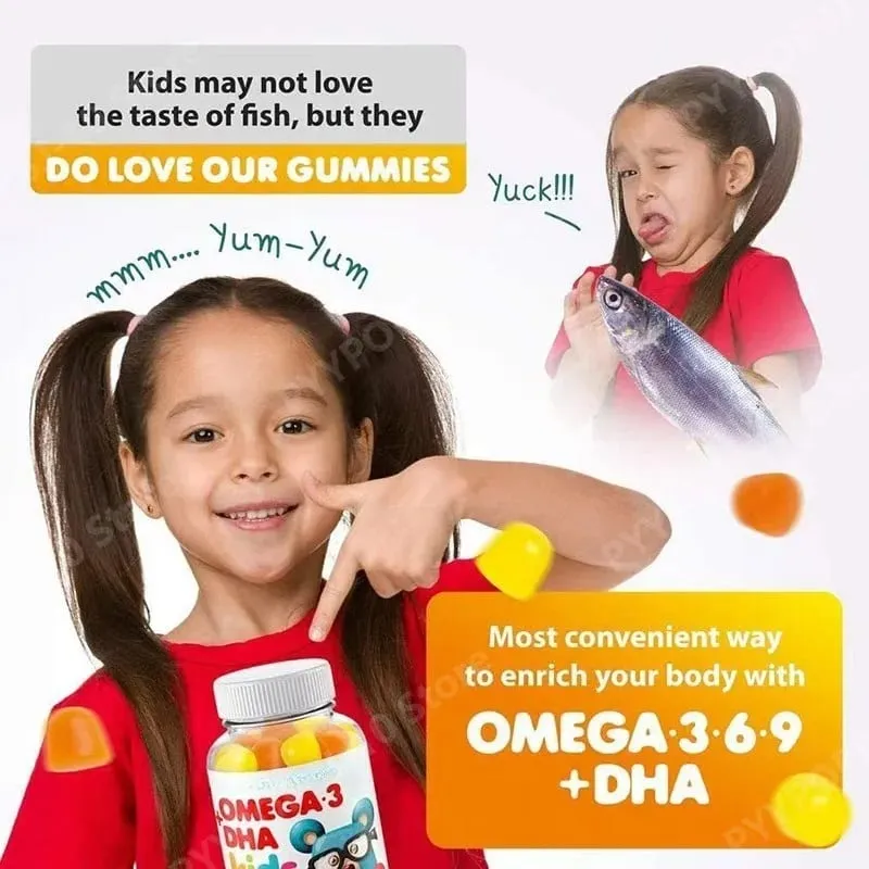Kids Omega 3 DHA Gummies with Omega 6 & 9 Vitamin C for Brain Eye & Heart Support Vegetarian Gluten Free Ages 2+ 60 Count — image 2