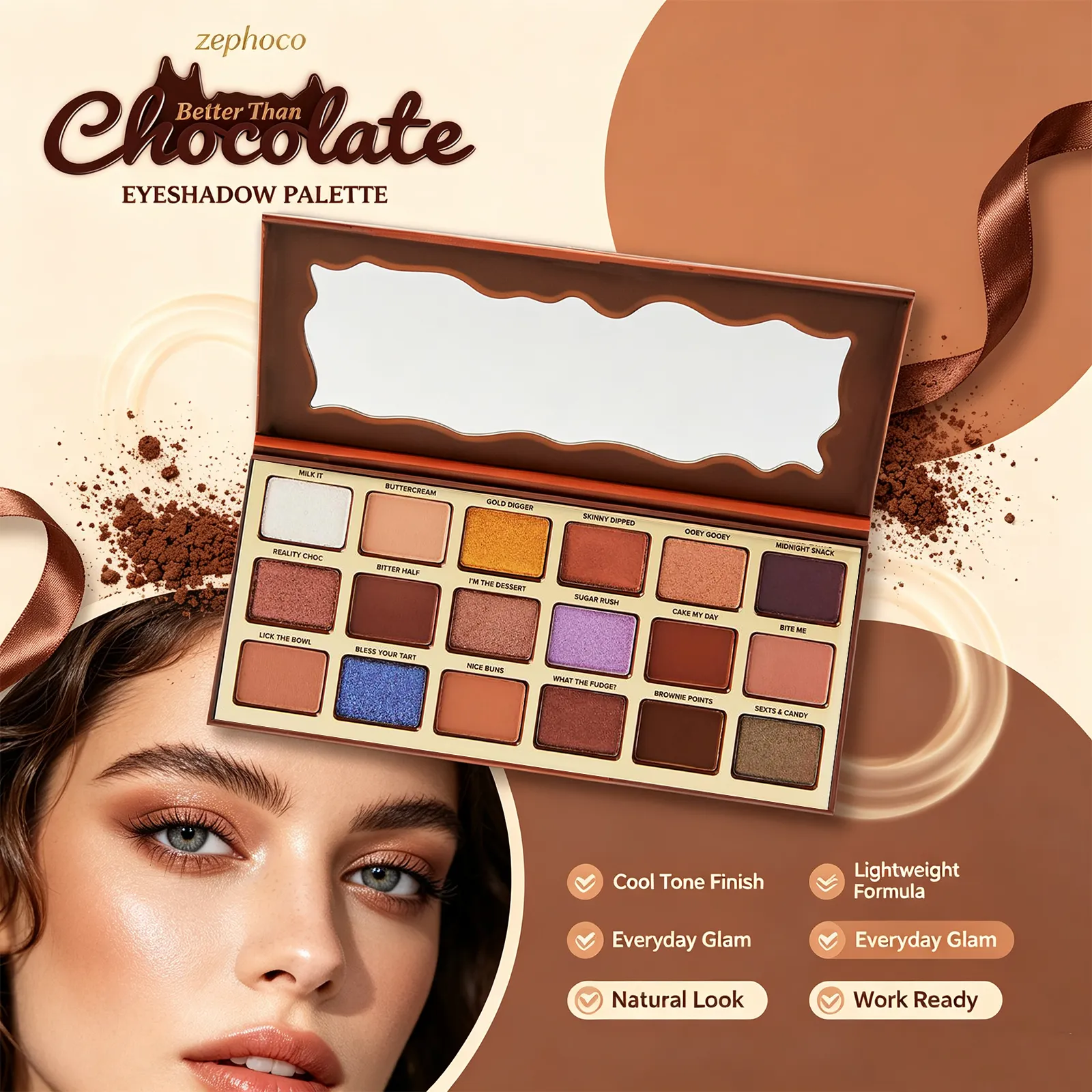 18 Color Chocolate Style Eyeshadow Palette Earth Colored Highlight Cool Tone Long Lasting Pigmented Eyeshadow Eye Makeup