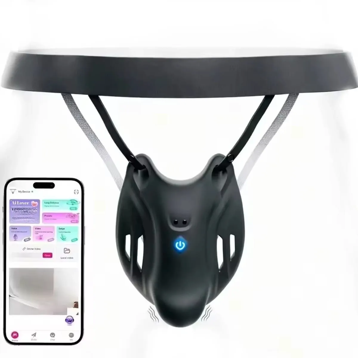 Wearable Male Penis Masturbator Enlarged Testicle Vibrator Chastity Cage APP Remote Control BDSM Vibrating Panty Sex Toys Men — image 1